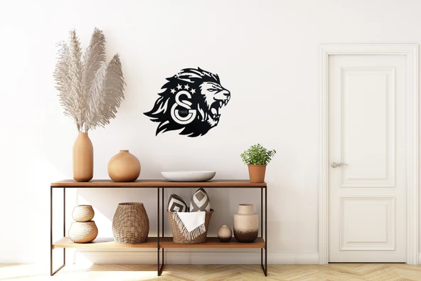 Motto Dekor Metal Lazer Kesim Galatasaray Armalı Aslanbaşı Duvar Dekorasyonu 48x60 cm
