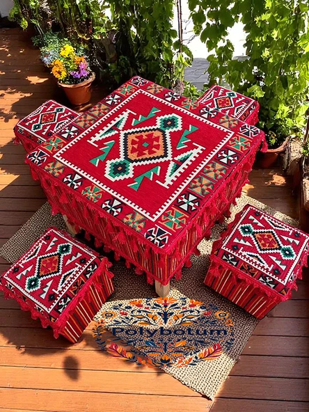 ANADOLU Şark Köşesi El Yapımı Otantik Yüzde 100 Ahşap Masa Tabure Takımı Doğal ve Şık - 8