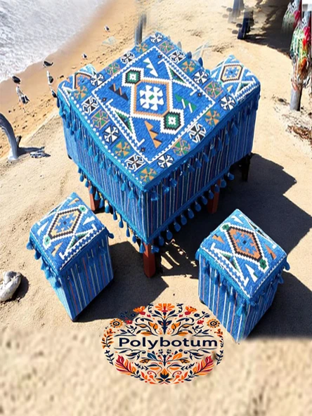 YÖRÜK Şark Köşesi El Yapımı Otantik Yüzde 100 Ahşap Masa Tabure Takımı Doğal ve Şık - 3