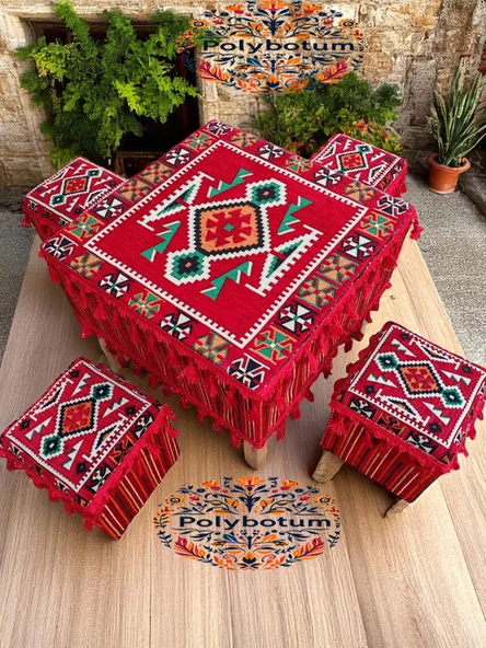 ANADOLU Şark Köşesi El Yapımı Otantik Yüzde 100 Ahşap Masa Tabure Takımı Doğal ve Şık - 6