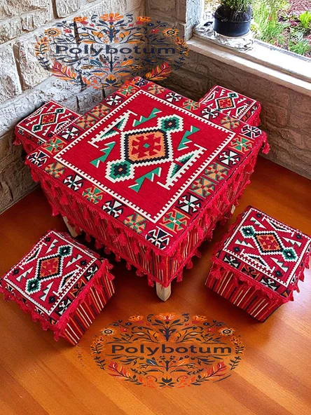 ANADOLU Şark Köşesi El Yapımı Otantik Yüzde 100 Ahşap Masa Tabure Takımı Doğal ve Şık