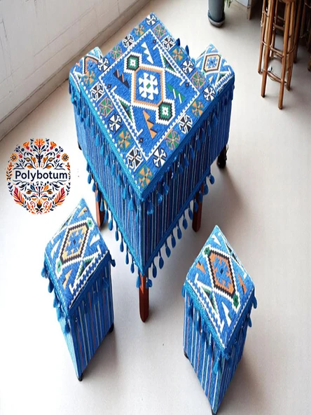 YÖRÜK Şark Köşesi El Yapımı Otantik Yüzde 100 Ahşap Masa Tabure Takımı Doğal ve Şık - 2