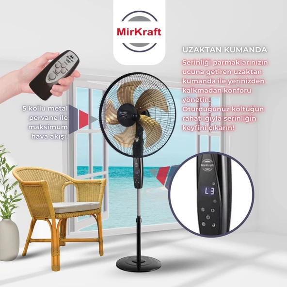 MirKraft FS-K5018 18'' DC Motor 5 Metal Kanatlı Uzaktan Kumandalı Ayaklı Vantilatör - 2
