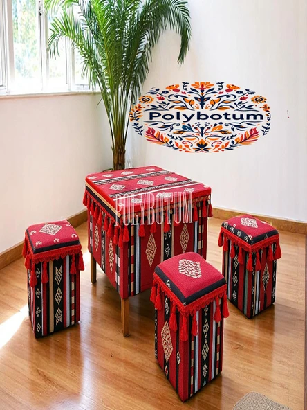 SELÇUKLU Şark Köşesi El Yapımı Otantik Yüzde100 Ahşap Masa Tabure Takımı Doğal ve Şık - 5