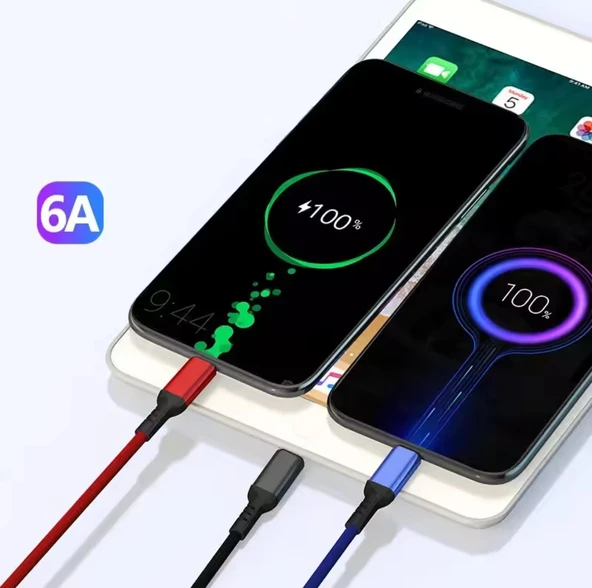 3 in1 Lightning-Micro-Type-C 100W Hızlı Çoklu Şarj Kablosu 3A 1.2m Siyah - 6