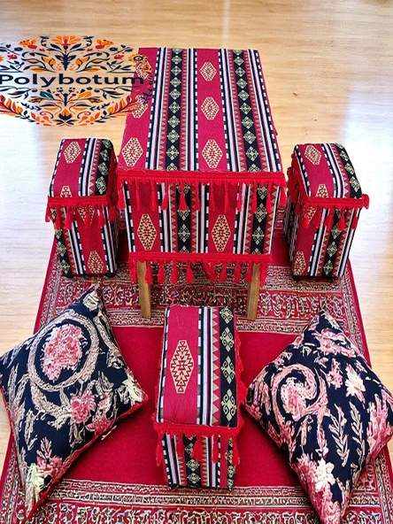 SELÇUKLU Şark Köşesi El Yapımı Otantik Yüzde100 Ahşap Masa Tabure Takımı Doğal ve Şık - 9