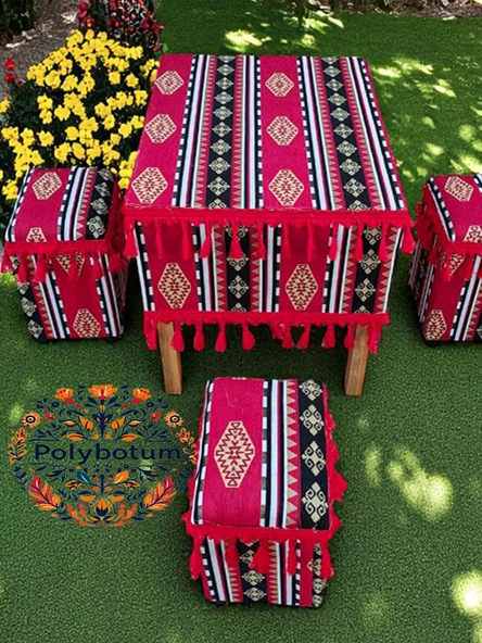 SELÇUKLU Şark Köşesi El Yapımı Otantik Yüzde100 Ahşap Masa Tabure Takımı Doğal ve Şık - 3