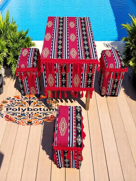 SELÇUKLU Şark Köşesi El Yapımı Otantik Yüzde100 Ahşap Masa Tabure Takımı Doğal ve Şık