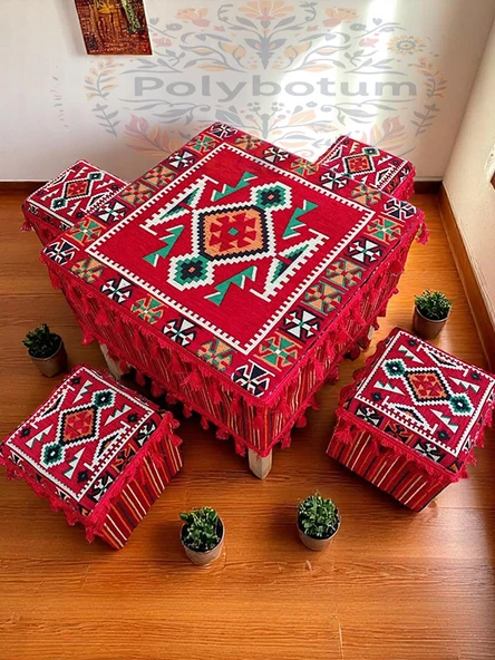 ANADOLU Şark Köşesi El Yapımı Otantik Yüzde 100 Ahşap Masa Tabure Takımı Doğal ve Şık - 3