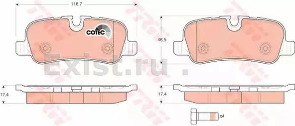 LAND ROVER-RANG ROVER ARKA FREN BALATASI 4 ADET GDB:1632 - 4