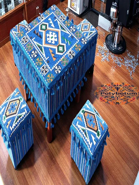 YÖRÜK Şark Köşesi El Yapımı Otantik Yüzde 100 Ahşap Masa Tabure Takımı Doğal ve Şık - 5