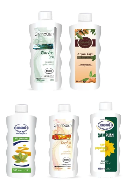 Ersağ 5li Şampuan Seti Argan+ Papatya+ Greyfurt + Aloevera + Bio 300 ml ürün görseli 1
