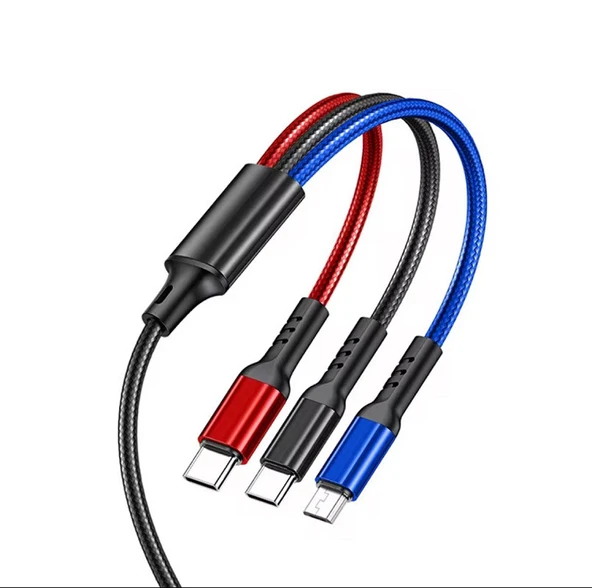 3 in1 Lightning-Micro-Type-C 100W Hızlı Çoklu Şarj Kablosu 3A 1.2m Siyah - 3