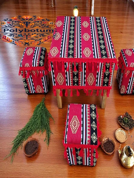 SELÇUKLU Şark Köşesi El Yapımı Otantik Yüzde100 Ahşap Masa Tabure Takımı Doğal ve Şık - 10