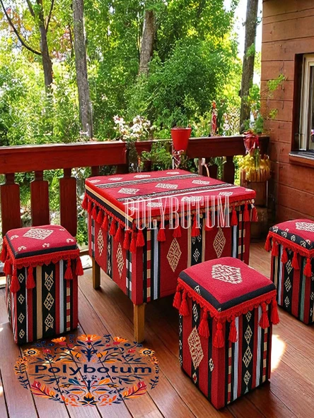 SELÇUKLU Şark Köşesi El Yapımı Otantik Yüzde100 Ahşap Masa Tabure Takımı Doğal ve Şık - 6