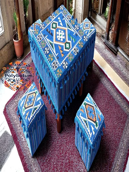 YÖRÜK Şark Köşesi El Yapımı Otantik Yüzde 100 Ahşap Masa Tabure Takımı Doğal ve Şık - 6