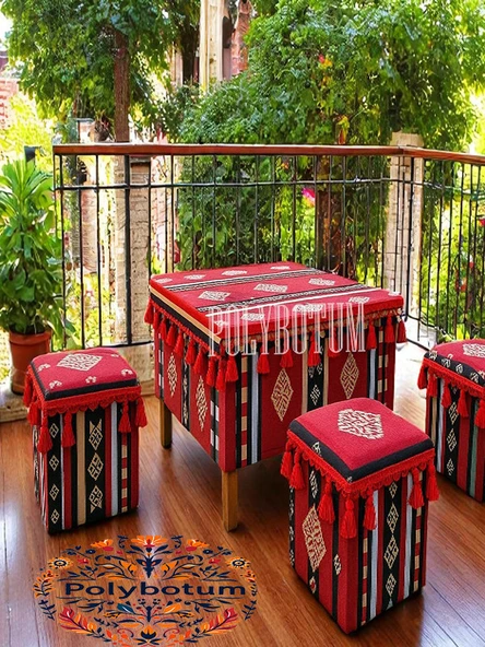 SELÇUKLU Şark Köşesi El Yapımı Otantik Yüzde100 Ahşap Masa Tabure Takımı Doğal ve Şık - 2