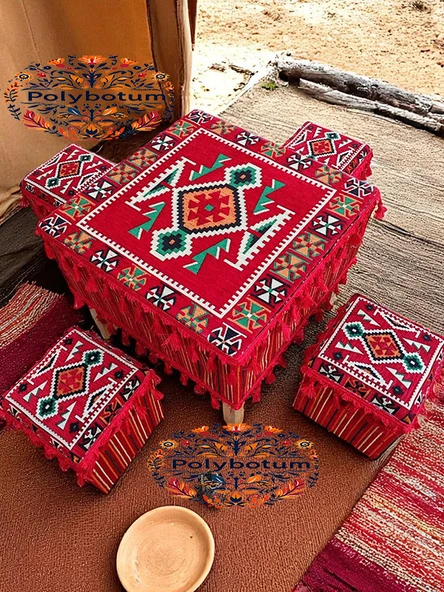 ANADOLU Şark Köşesi El Yapımı Otantik Yüzde 100 Ahşap Masa Tabure Takımı Doğal ve Şık - 7