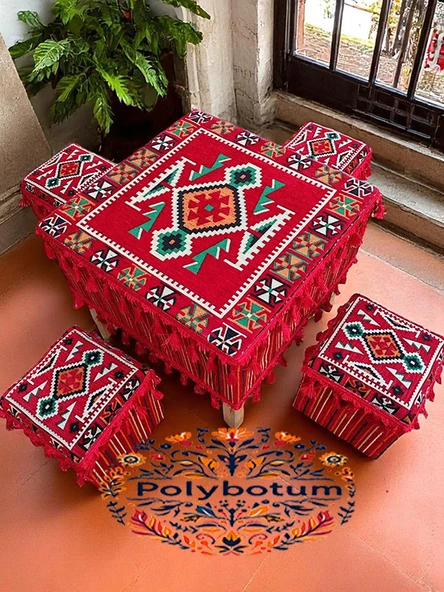 ANADOLU Şark Köşesi El Yapımı Otantik Yüzde 100 Ahşap Masa Tabure Takımı Doğal ve Şık - 10