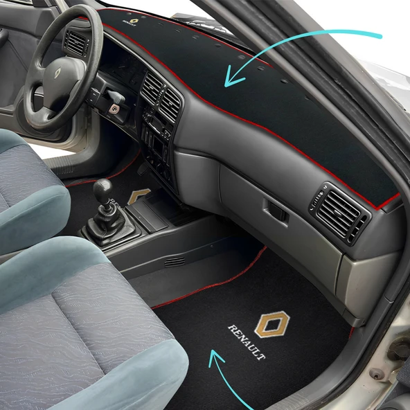 Renault 19 Europa 5 Parça Nakış İşlemeli Oto Halı Paspas Renault 19 Europa Torpido Koruma Halısı