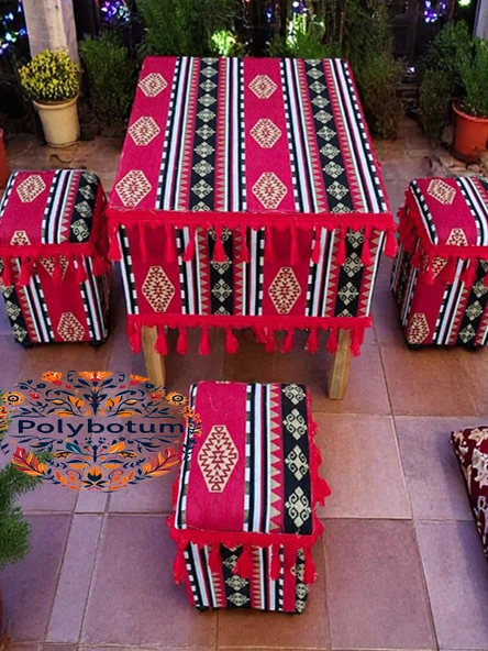 SELÇUKLU Şark Köşesi El Yapımı Otantik Yüzde100 Ahşap Masa Tabure Takımı Doğal ve Şık - 4