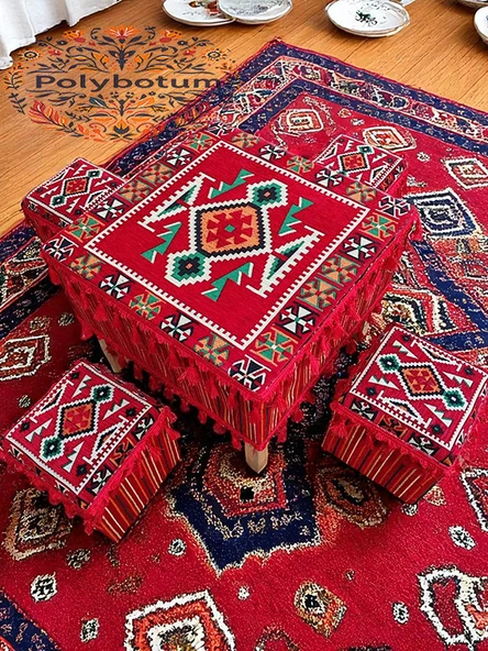 ANADOLU Şark Köşesi El Yapımı Otantik Yüzde 100 Ahşap Masa Tabure Takımı Doğal ve Şık - 4