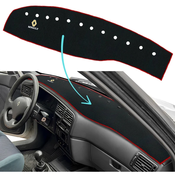 Renault 19 Europa Siyah Torpido Kaplama Koruma Halısı Örtüsü Renault Nakışlı Sarı Polar Yastık - 2