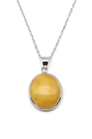 Kehribar Doğal Taş 925 Ayar Gümüş Kolye