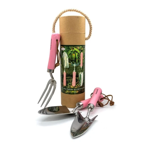 Gardenwind Natural P1729003 Paslanmaz 3lü Bahçe Seti Dar/Geniş Kürek ve Dirgen (Pembe Saplı) - 7