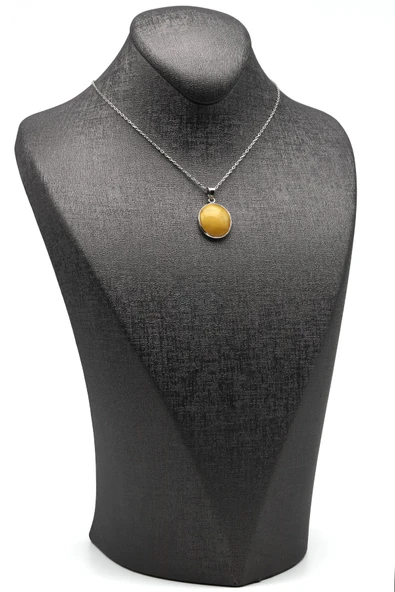 Kehribar Doğal Taş 925 Ayar Gümüş Kolye - 2