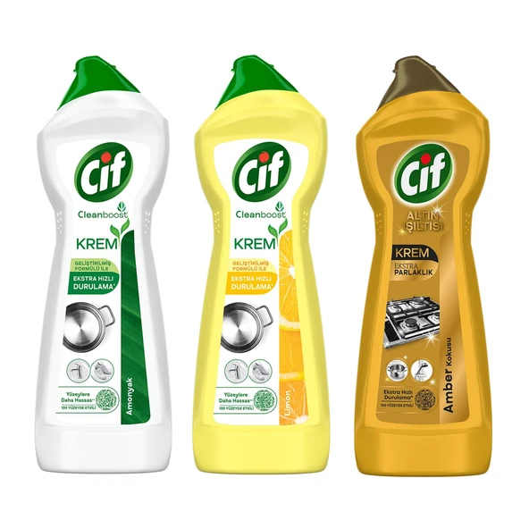 Cif Krem 750 ml - Amonyak - Limon - Gold 3 lü Karma Paket