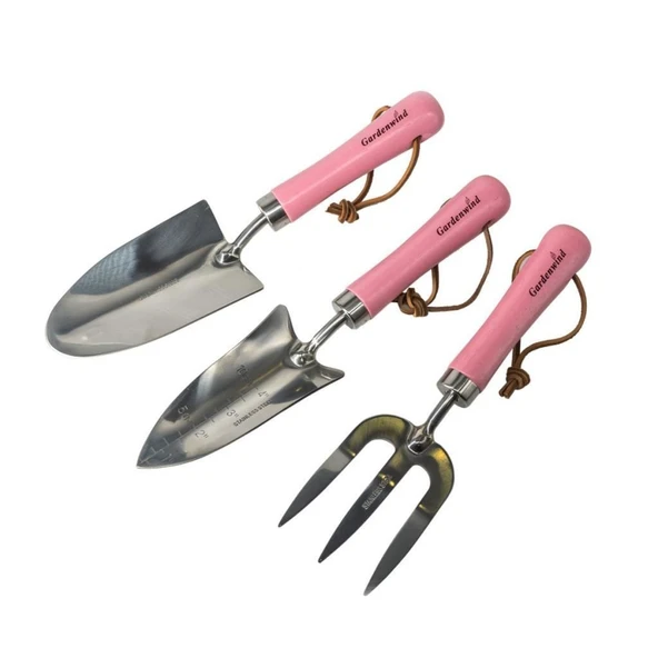 Gardenwind Natural P1729003 Paslanmaz 3lü Bahçe Seti Dar/Geniş Kürek ve Dirgen (Pembe Saplı) - 2