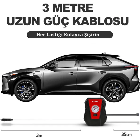 KOBB KB100 12Volt 100 PSI Analog Göstergeli Hava Lastik Şişirme Pompası - 10