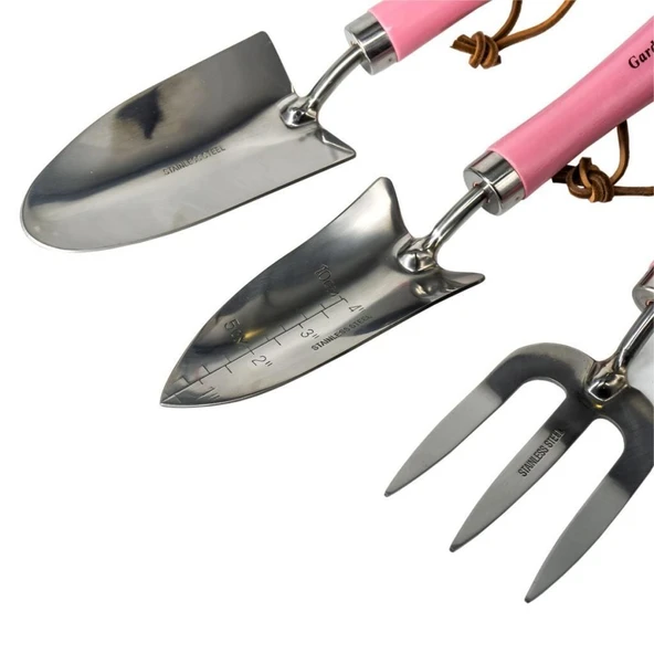 Gardenwind Natural P1729003 Paslanmaz 3lü Bahçe Seti Dar/Geniş Kürek ve Dirgen (Pembe Saplı) - 4