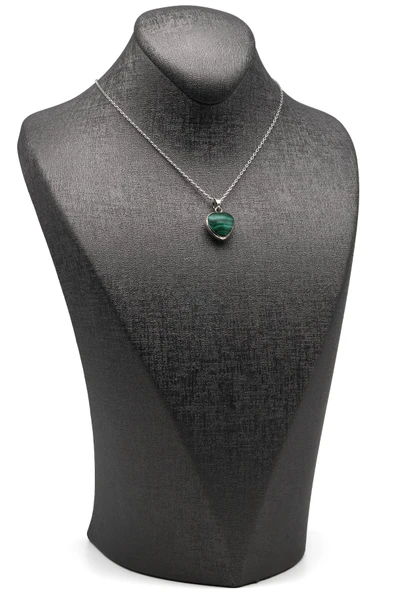 Malakit Doğal Taş 925 Ayar Gümüş Kolye - Resim 2