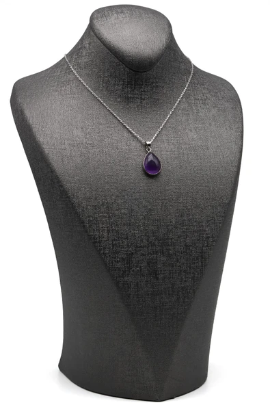 Ametist Doğal Taş 925 Ayar Gümüş Kolye - Resim 2