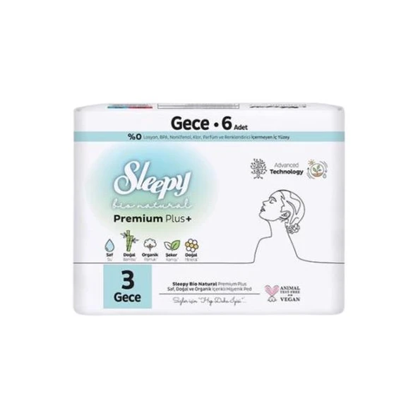 Sleepy Ped Bio Natural Premium Plus + No : 3 Gece  6 lı