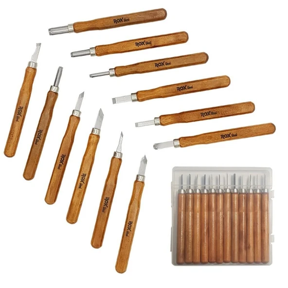 Rox Wood Mini Ahşap Oyma Bıçak Seti 12 Parça Pvc Çantalı - 2