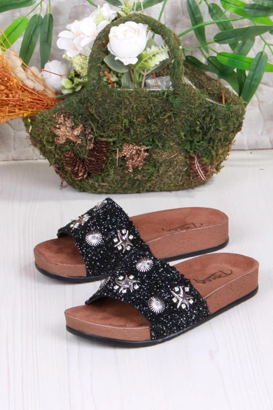 Fort 00903 Pienn Anatomik Esnek Rahat Taşlı Boncuklu Kadın Terlik - Resim 4