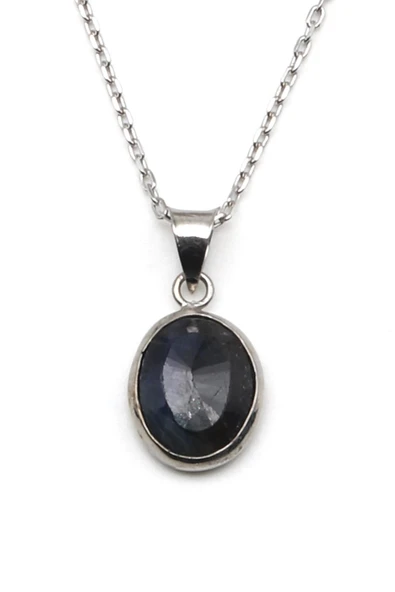 Safir Doğal Taş 925 Ayar Gümüş Kolye