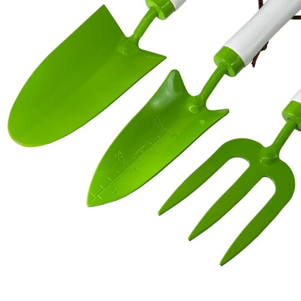 Gardenwind P2262003 Yeşil 3lü Bahçe Seti, Dar Kürek, Geniş Kürek, Dirgen (Ahşap Beyaz Saplı) - 3
