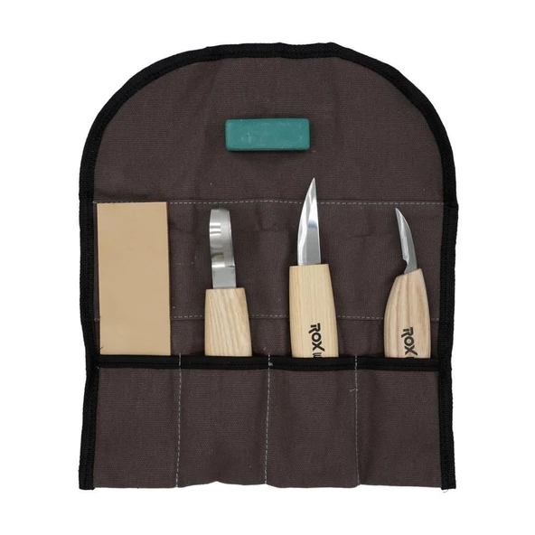 Rox Wood Ahşap Kaşık Kuksa Oyma Bıçağı Seti 5 Parça Bez Çantalı - 6