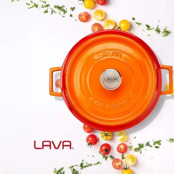 Lava Trendy 28 cm Demir Döküm Yayvan Tencere Turuncu - 5