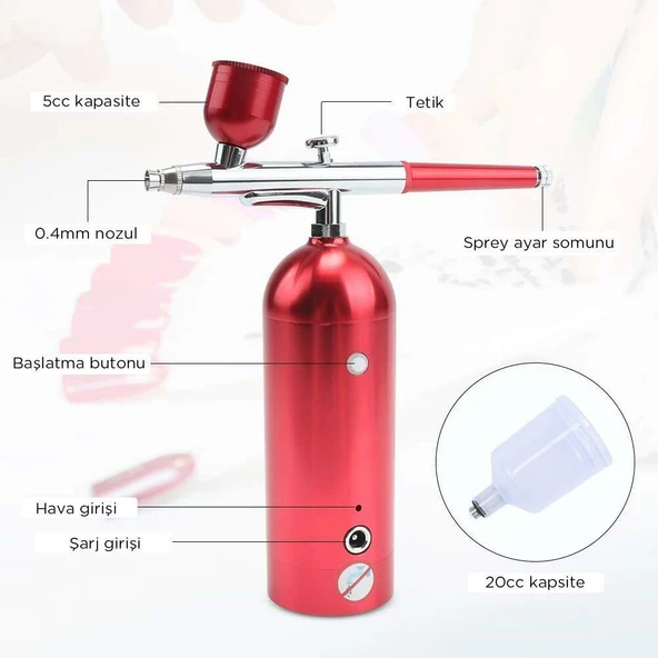 Rox 0068 Entegre Kompresörlü Akülü Airbrush Mini Boya Tabancası - 3