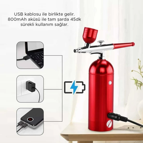 Rox 0068 Entegre Kompresörlü Akülü Airbrush Mini Boya Tabancası - 4