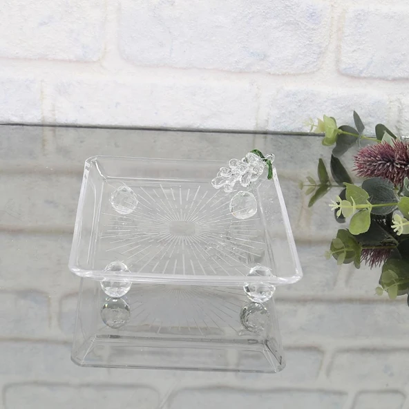 SELİM DEKOR GRAPE KARE KÜÇÜK CAM SUNUMLUK 15X15 CM