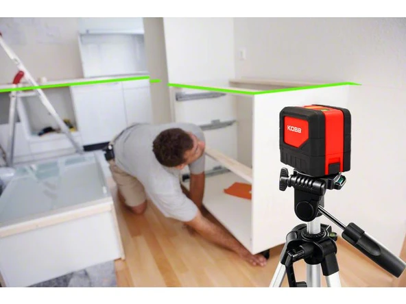 KOBB KBL92GTP 30 Metre Profesyonel Yatay ve Dikey Otomatik Hizalamalı Yeşil Çapraz Çizgi Lazer, 2 Noktalı Şakül Lazer Distomat + Mini Tripod + Tripod - 4