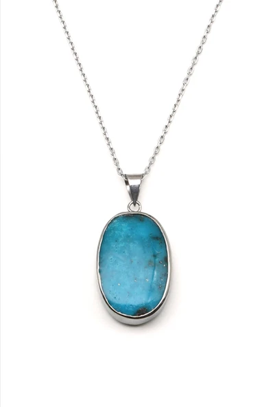 Orijinal Turkuaz Doğal Taş 925 Ayar Gümüş Kolye