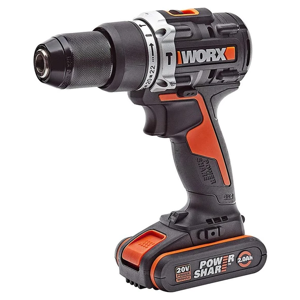 WORX WX352 20Volt/2.0Ah Li-ion Çift Akülü Kömürsüz Profesyonel Şarjlı Darbeli Matkap - 8
