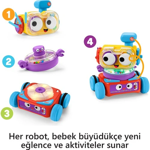 Fisher-Price 4'Ü 1 Arada Eğlenceli Robot, Türkçe Ve İngilizce Dil Seçenekleri İle Işıklar, Müzik Ve Eğitici İçerikler Sunar, 6 Ay Ve Üzeri Bebekler İçin Hck43 - 5